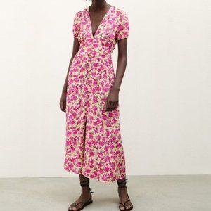 Zara Pink Floral Print Dress, Size Medium